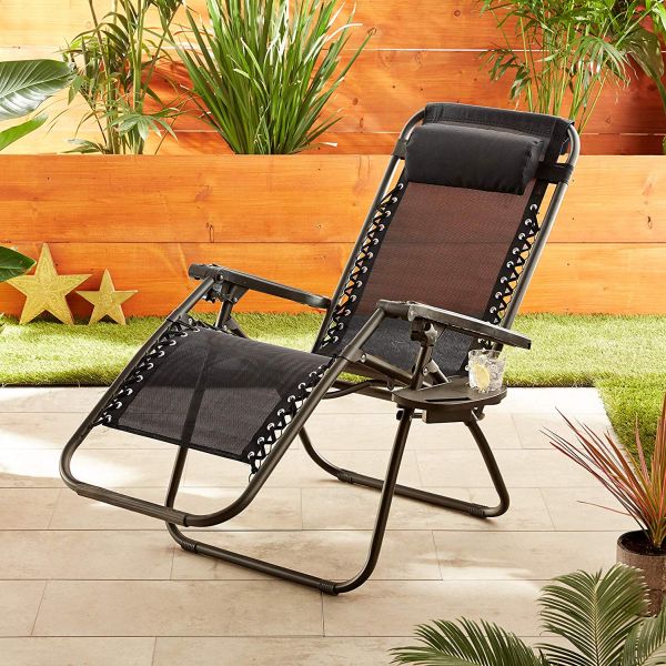 Anti-Gravity Black Patio Chair With Removable Cupholder - Image 4