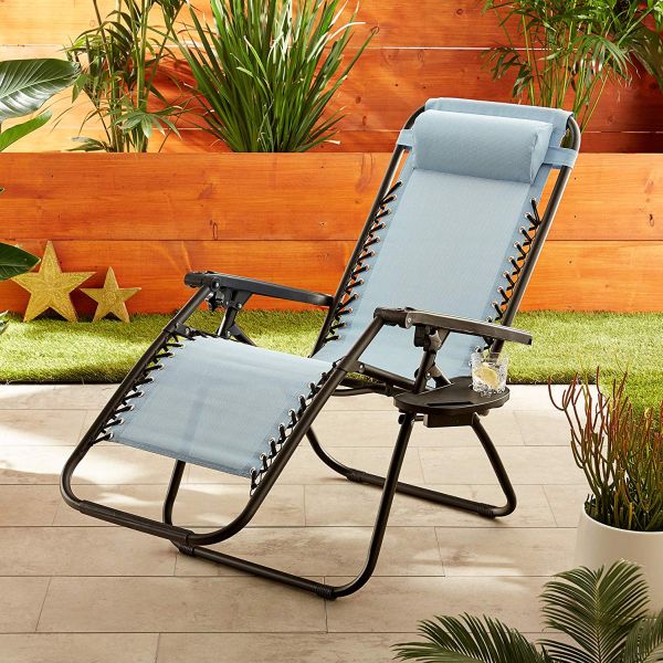 Anti-Gravity Light Blue Patio Chair With Removable Cupholder - Image 3